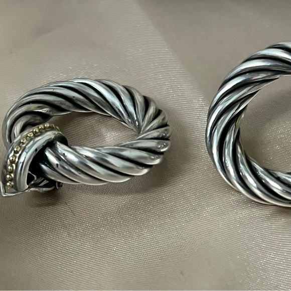 ALS Torcellato Sterling Silver Cable Rope Earrings 18K Gold Bead Detail *Flawed* - Picture 8 of 16